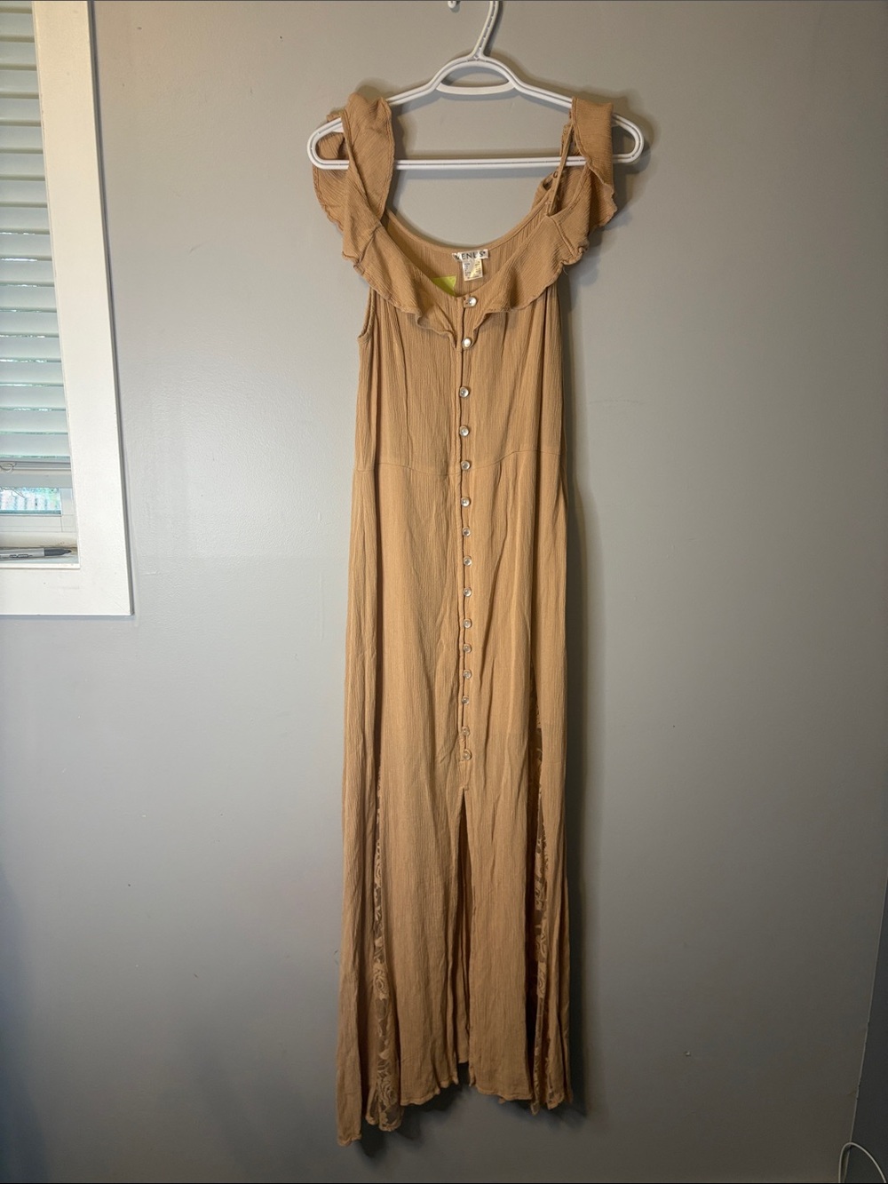 Vintage Venus lace detailed apricot maxi dress spaghetti/drop shoulder straps